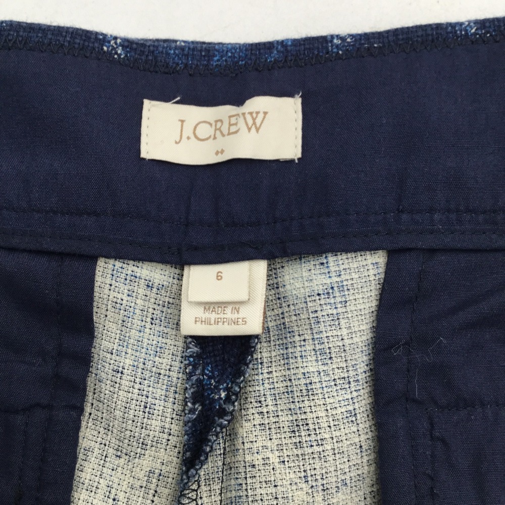 J.Crew Indigo Blue Ikat Diamond Print Shorts Side Zip Size 6 Geometric Woven - Picture 9 of 10